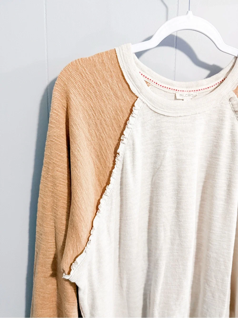 NWT Anthropologie Pilcro Ruffled Raglan Thermal Top